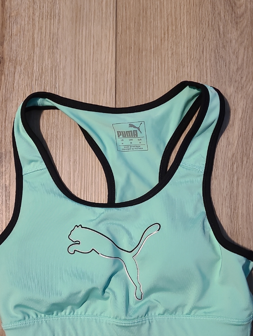 Puma Mint Green Racerback Sports Bra with Black Trim